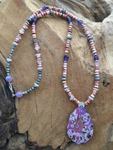 Load image into Gallery viewer, Spiny Oyster Necklace | Sea Jasper | Moonstone | Amethyst | Mystic Labradorite | Raw Gemstone | Bohemian