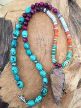 Load image into Gallery viewer, Pave Diamond Arrowhead Necklace | TibetanTurquoise | Chrysoprase | Amethyst | Carnelian | Gemstone | Bohemian | Tribal