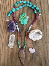 Load image into Gallery viewer, Pave Diamond Arrowhead Necklace | TibetanTurquoise | Chrysoprase | Amethyst | Carnelian | Gemstone | Bohemian | Tribal