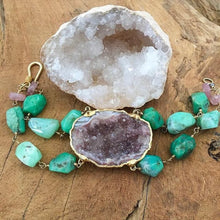 Load image into Gallery viewer, Rhodochrosite Bracelet | Geode | Chrysoprase | 24K Gold Vermeil | Bohemian | Gemstone | Raw