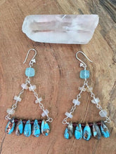 Load image into Gallery viewer, Kingman Turquoise Earrings | Oyster Bronze Matrix | Mystic Champagne Chalcedony | Blue Chalcedony | Chandelier Earrings