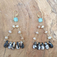 Load image into Gallery viewer, Chalcedony Earrings | Obsidian Earrings | Mystic Citrine Earrings | Chandelier Earrings | 24K Gold Vermeil | Gemstone Earrings