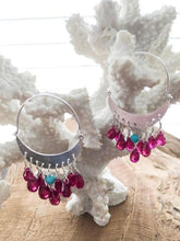 Load image into Gallery viewer, Sterling Silver Crescent Moon Earrings | Rubellite Tourmaline | Turquoise | Hoop Earrings | Bohemian | Gemstone