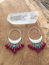 Load image into Gallery viewer, Sterling Silver Crescent Moon Earrings | Rubellite Tourmaline | Turquoise | Hoop Earrings | Bohemian | Gemstone