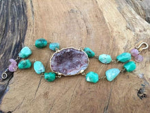 Load image into Gallery viewer, Rhodochrosite Bracelet | Geode | Chrysoprase | 24K Gold Vermeil | Bohemian | Gemstone | Raw