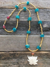 Load image into Gallery viewer, Carved Bone Lotus Necklace | Carnelian | Pyrite | Jasper | Bohemian | Gemstone | Zen Necklace