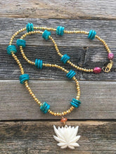Load image into Gallery viewer, Carved Bone Lotus Necklace | Carnelian | Pyrite | Jasper | Bohemian | Gemstone | Zen Necklace