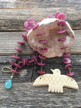 Load image into Gallery viewer, Thunderbird Necklace | Natural Raw Ruby | Aqua Chalcedony | 24K Gold Vermeil | Bohemian | Gemstone | July Birthstone