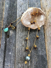 Load image into Gallery viewer, Black Tahitian Pearl Necklace | Garnet | Chalcedony | 24K Gold Vermeil | Bohemian | Gemstone