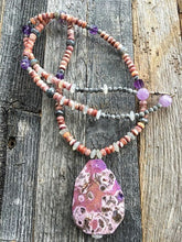 Load image into Gallery viewer, Spiny Oyster Necklace | Sea Jasper | Moonstone | Amethyst | Mystic Labradorite | Raw Gemstone | Bohemian