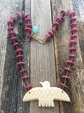 Load image into Gallery viewer, Thunderbird Necklace | Natural Raw Ruby | Aqua Chalcedony | 24K Gold Vermeil | Bohemian | Gemstone | July Birthstone