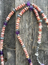 Load image into Gallery viewer, Spiny Oyster Necklace | Sea Jasper | Moonstone | Amethyst | Mystic Labradorite | Raw Gemstone | Bohemian