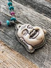 Load image into Gallery viewer, Happy Buddha Necklace | Pave Diamond | Turquoise | Ruby | Labradorite | Bohemian | Gemstone | Sterling Silver