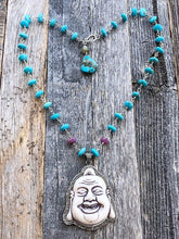 Load image into Gallery viewer, Happy Buddha Necklace | Pave Diamond | Turquoise | Ruby | Labradorite | Bohemian | Gemstone | Sterling Silver