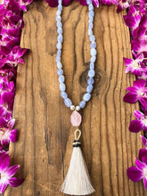 Load image into Gallery viewer, Periwinkle Chalcedony Necklace | Rose Quartz | Baroque Freshwater Pearl | Tassel | Long Necklace | Bohemian | Gemstone