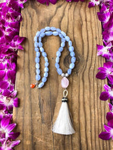 Load image into Gallery viewer, Periwinkle Chalcedony Necklace | Rose Quartz | Baroque Freshwater Pearl | Tassel | Long Necklace | Bohemian | Gemstone