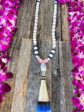 Load image into Gallery viewer, Sponge Coral Necklace | Lapis Lazuli | Rose Quartz | Blue Lace Agate | Turquoise | Horse Hair Tassel | Mala | Bohemian