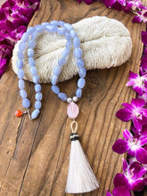 Load image into Gallery viewer, Periwinkle Chalcedony Necklace | Rose Quartz | Baroque Freshwater Pearl | Tassel | Long Necklace | Bohemian | Gemstone