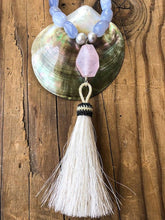 Load image into Gallery viewer, Periwinkle Chalcedony Necklace | Rose Quartz | Baroque Freshwater Pearl | Tassel | Long Necklace | Bohemian | Gemstone