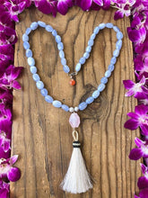 Load image into Gallery viewer, Periwinkle Chalcedony Necklace | Rose Quartz | Baroque Freshwater Pearl | Tassel | Long Necklace | Bohemian | Gemstone