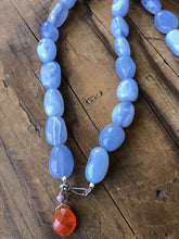 Load image into Gallery viewer, Periwinkle Chalcedony Necklace | Rose Quartz | Baroque Freshwater Pearl | Tassel | Long Necklace | Bohemian | Gemstone