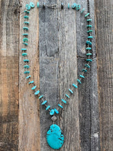 Load image into Gallery viewer, Sleeping Beauty Turquoise Necklace | Hubei Turquoise | Pave Diamond | Sterling Silver | Wire Wrapped