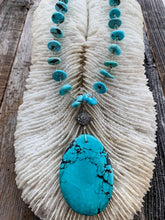 Load image into Gallery viewer, Sleeping Beauty Turquoise Necklace | Hubei Turquoise | Pave Diamond | Sterling Silver | Wire Wrapped