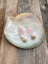 Load image into Gallery viewer, Fireball Pearl Earrings | Rose Quartz Earrings | Sterling Silver | Beach Style | Bohemian | Raw Gemstone