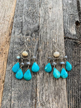 Load image into Gallery viewer, Sleeping Beauty Turquoise Earrings | Mystic Labradorite | Moonstone | Sterling Silver | Bohemian
