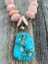 Load image into Gallery viewer, Turquoise Necklace | Pink Conch Shell | Tahitian Pearl | Moonstone | Peruvian Opal | Leather | Beach Style
