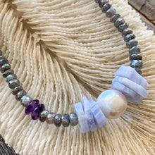 Load image into Gallery viewer, Mystic Labradorite Necklace | Blue Lace Agate | Freshwater Pearl | Amethyst | Gemstone Necklace | Beach Style