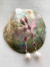 Load image into Gallery viewer, Pink Tourmaline Earrings | Baroque Freshwater Pearl | Sterling Silver | Beach Style | Pink Stone | Gemstone