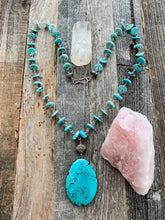 Load image into Gallery viewer, Sleeping Beauty Turquoise Necklace | Hubei Turquoise | Pave Diamond | Sterling Silver | Wire Wrapped