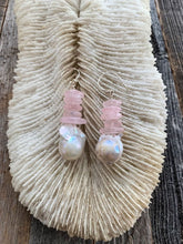 Load image into Gallery viewer, Fireball Pearl Earrings | Rose Quartz Earrings | Sterling Silver | Beach Style | Bohemian | Raw Gemstone