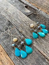 Load image into Gallery viewer, Sleeping Beauty Turquoise Earrings | Mystic Labradorite | Moonstone | Sterling Silver | Bohemian