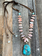 Load image into Gallery viewer, Turquoise Necklace | Pink Conch Shell | Tahitian Pearl | Moonstone | Peruvian Opal | Leather | Beach Style