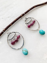 Load image into Gallery viewer, Kingman Turquoise Earrings | Mystic Moonstone | Sterling Silver Hoop Earrings | Beach Style | Bohemian