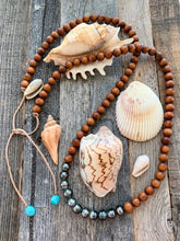 Load image into Gallery viewer, Tahitian Pearl Necklace | Sandalwood | Kingman Turquoise | Greek Leather | Long Necklace | Beach Style