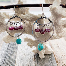 Load image into Gallery viewer, Kingman Turquoise Earrings | Mystic Moonstone | Sterling Silver Hoop Earrings | Beach Style | Bohemian