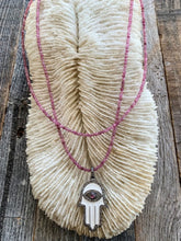 Load image into Gallery viewer, Pave Diamond Hamsa Necklace | Pink Tourmaline | Enamel | Sterling Silver | Gemstone | Bohemian