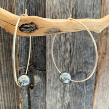 Load image into Gallery viewer, Genuine Tahitian Pearl Hoop Earrings | Gold Filled | Large Hoops | Exotic | Bohemian | Beach Style