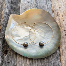 Load image into Gallery viewer, Genuine Tahitian Pearl Hoop Earrings | Gold Filled | Large Hoops | Exotic | Bohemian | Beach Style