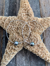 Load image into Gallery viewer, Genuine Tahitian Pearl Hoop Earrings | Sterling Silver | Large Hoops | Exotic | Bohemian | Beach Style