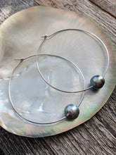 Load image into Gallery viewer, Genuine Tahitian Pearl Hoop Earrings | Sterling Silver | Large Hoops | Exotic | Bohemian | Beach Style