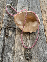 Load image into Gallery viewer, Pave Diamond Cross Necklace | Pink Tourmaline | Oxidized Black Matte Sterling Silver | Artisan