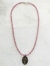 Load image into Gallery viewer, Pave Diamond Cross Necklace | Pink Tourmaline | Oxidized Black Matte Sterling Silver | Artisan