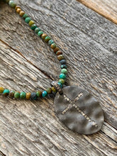 Load image into Gallery viewer, Genuine Pave Diamond Cross Necklace | Turquoise | Oxidized Black Matte Sterling Silver | Artisan