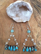 Load image into Gallery viewer, Kingman Turquoise Earrings | Oyster Bronze Matrix | Mystic Champagne Chalcedony | Blue Chalcedony | Chandelier Earrings