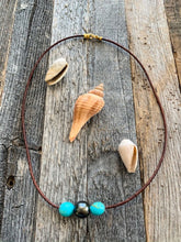 Load image into Gallery viewer, Genuine Black Tahitian Pearl Necklace | Kingman Turquoise | Luxurious Greek Leather | 24K Gold Vermeil