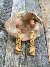 Load image into Gallery viewer, Picture Jasper Earrings | Peach Moonstone | 24K Gold Vermeil | Bohemian | Gemstone Earrings